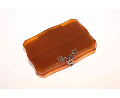 A FINE BLONDE TORTOISESHELL, DIAMOND AND SAPPHIRE SET COMPACT, CIRCA 1900, with mirror to interior. 10.5cm by 8cm