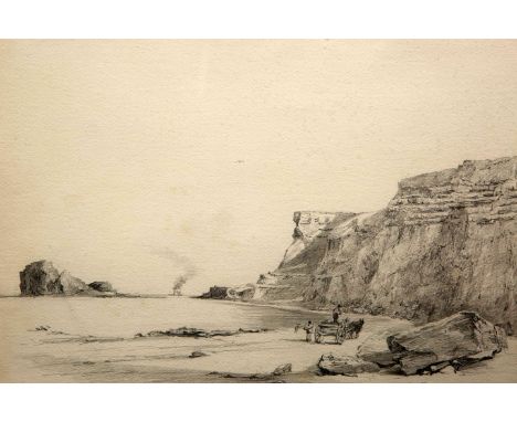 GEORGE WEATHERILL (1810-1890), HORSE AND WAGON ON THE SCAUR WHITBY, unsigned, sketch, framed. 25.5cm by 36.5cm