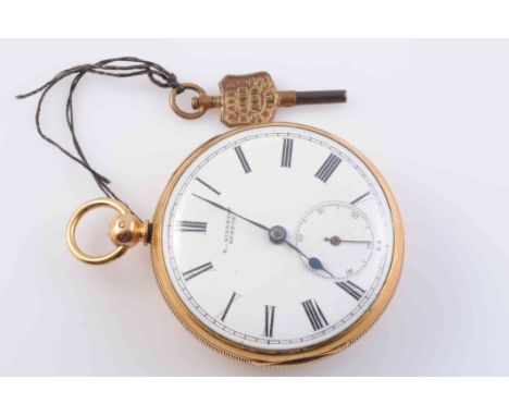 AN 18 CARAT GOLD OPEN FACE POCKET WATCH, the case hallmarked Sheffield 1893, maker RO, the movement signed John Hendrick, Man