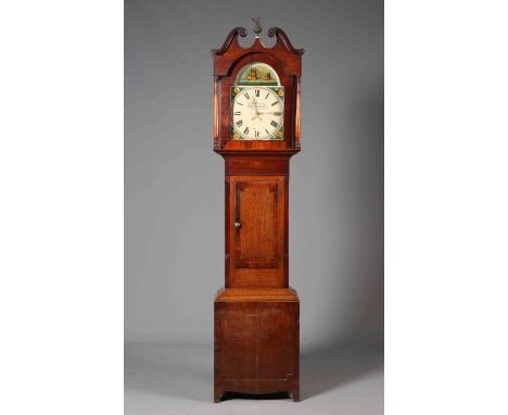 THOMAS HUMPHREYS, BARNARD CASTLE, AN EARLY 19TH CENTURY OAK AND MAHOGANY THIRTY-HOUR LONGCASE CLOCK, 13-inch dial with date c