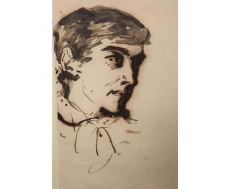 HENRY SCOTT TUKE (BRITISH, 1858-1929), HEAD AND SHOULDER PORTRAIT OF A YOUNG MAN, black ink drawing, unsigned, taken from a s