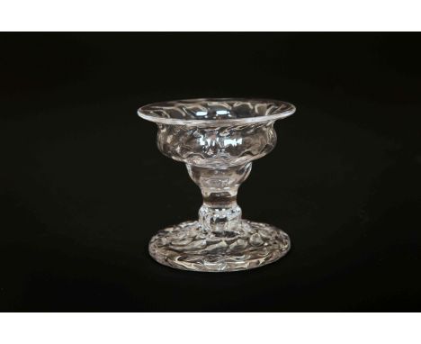 A SMALL GLASS PATCH STAND, CIRCA 1770, the moulded bowl with flared rim, on a baluster stem and moulded circular foot. 5.5cm 