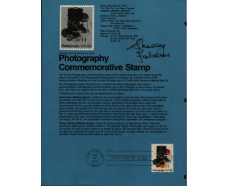 Shelley Fabares signed Photography Commemorative stamp sheet, stamp dated 1978. Good condition. All autographs come with a Ce