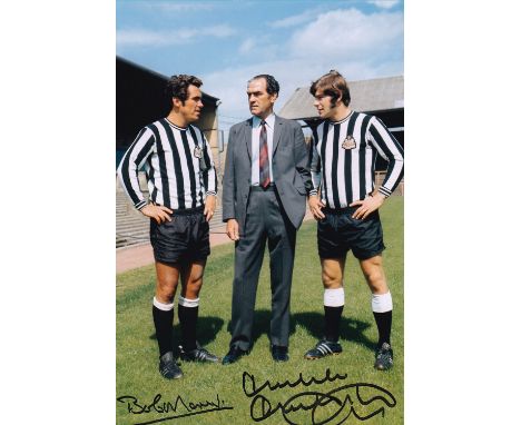 Football Autographed NEWCASTLE UNITED 12 x 8 photo : Col, depicting Newcastle United manager Joe Harvey, captain BOB MONCUR a
