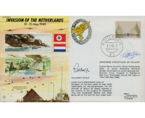 WW2 cover 50/40/2c German Invasion of the Netherlands Signed 2 V Stolp and J Keijzer. 8. V. 90 Rotterdam 50th Anniv of Invasi