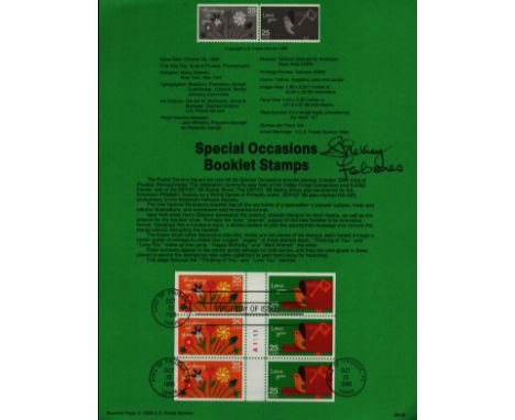 Shelley Fabares special Occasions stamp sheet, stamp dated 1988. Good condition. All autographs come with a Certificate of Au