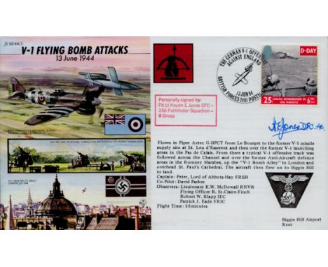 WW2 Pathfinder signed cover JS50/44/5b V1 Flying Attacks Haydn E Jones DFC 156 Sqd Pathfinder Sqn. 13 Jun 94 BFPS 2401 V - I 