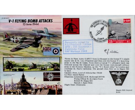 WW2 Pathfinder signed cover 44/5aW V2 Flying Attacks Signed Flt Lt F J Wilkin DFM 156 Sqn Pathfinder Force. 13 Jun 94 BFPS 24