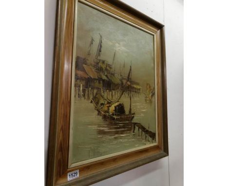 A pine framed oil on canvas seascape
