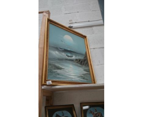 A gilt framed oil on canvas seascape