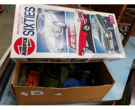 A quantity of Meccano and a boxed Airfix classic cars of the sixties model kit