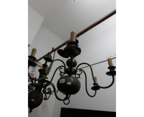 A patinated brass 6 lamp ceiling light