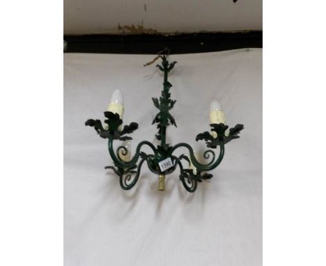 A green painted French Tole' style ceiling light