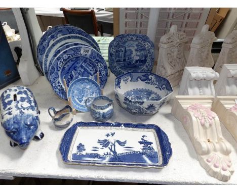 A large quantity of blue and white china including Spode Italian