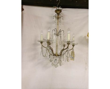 A 1940's glass chandelier with fancy droppers