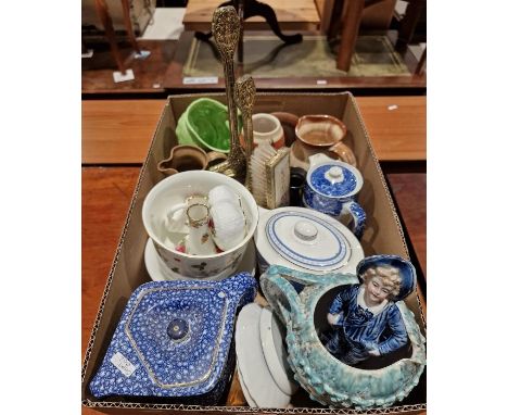 Assorted Wedgwood Blue Jasperware items to include lidded trinket boxes, vases, dishes, etc, a Belleek vase, a West German po