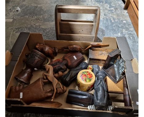 Assorted carved hardwood models of animals and figures, a Marblecraft Canada pearlite model&nbsp;of an eagle, a glass chess s