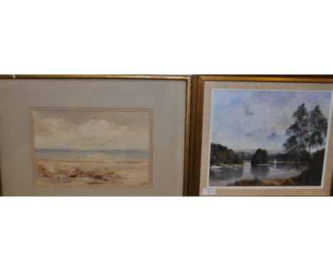 An early 20th Century British School seascape watercolour on paper together with an oil of Richmond, and a Chinese embroidere