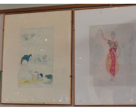 After Rodin, Cambodian Dancer, colour print, together with one other after Delacroix