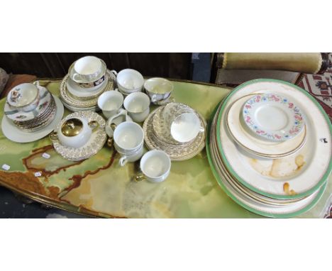 A mid 20th Century Staffordshire porcelain tea set with gilt floral decoration together with assorted ceramic teaware etc