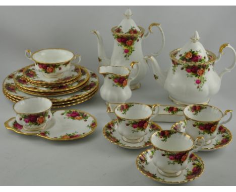 A Royal Albert country roses tea and coffee service, including three sizes of side plate, (qty).