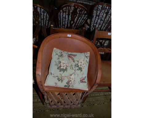 A most unusual tribal type leather upholstered bow-back Elbow Chair having hardwood lattice design base and bentwood frame. 2
