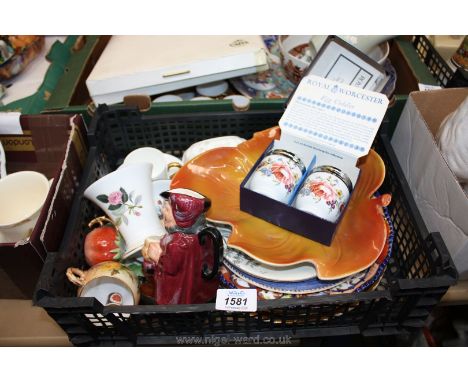 A quantity of china including Royal Doulton Falstaff character jug, small Royal Worcester cup, Aynsley, Coalport coffee can a