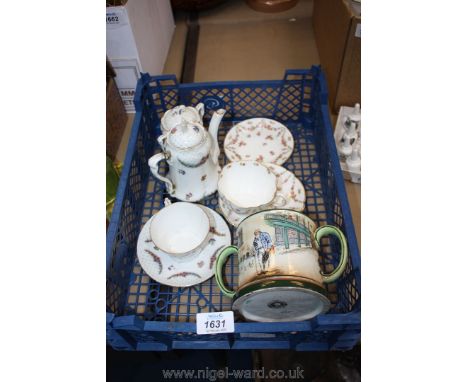 A Royal Doulton two handled mug 'Old Peggotty', Victorian teapot a/f. with matching sugar bowl and one tea cup and saucer in 