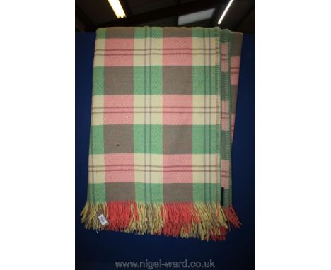 A vintage check Welsh wool Blanket in green/pink/yellow.