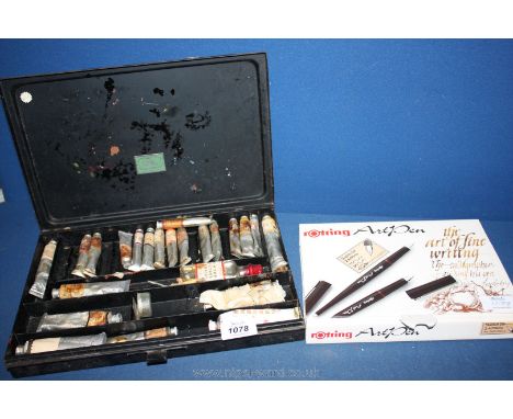 A set of three Rotring art Pens consisting of lettering pens and one sketch pen (with some unused cartridges) in original pla