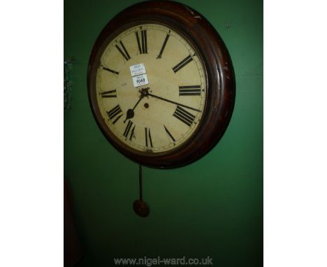 A Victorian wall Clock having chain-driven single fusee movement stamped with the maker's initials "M.B.", the hours marked w