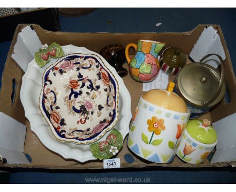 A quantity of china including Mason's Mandelay plate, Goebel conserve pot, large serving platter decorated with strawberries,