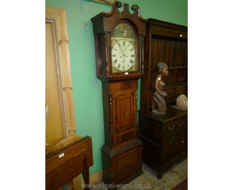 An Oak and Mahogany cased, painted face eight day Longcase Clock by ''Jones Newtown'', the face with illustrations of farmste