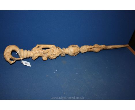 A hand carved African walking stick