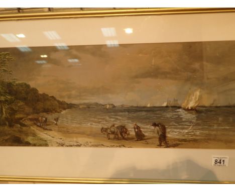 19thC watercolour on paper beach and seascape scene unsigned 60 x 25 cm