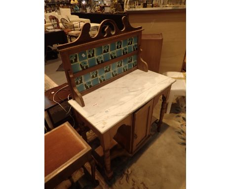 Wash stand with tile back and marble top