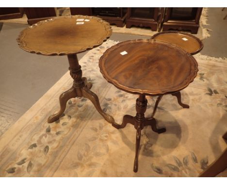 Walnut tripod lamp table together with two mahogany wine tables 