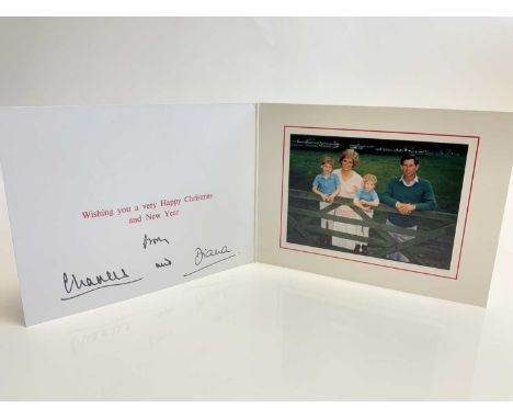 TRH The Prince and Princess of Wales - signed 1989 Christmas card with photograph of the young Royal couple with their two yo