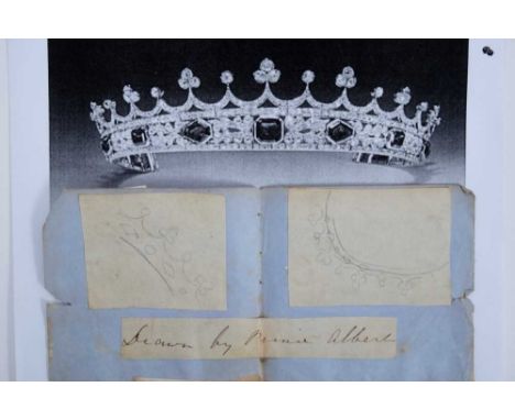 H.R.H. Prince Albert - two important pencil sketch designs for the diamond and sapphire coronet designed for Queen Victoria b