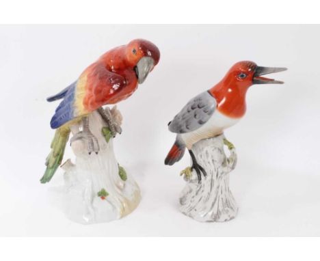 Capodimonte figure of a parrot, together with a further ceramic figure of a woodpecker, the parrot measuring 29.5cm highProve