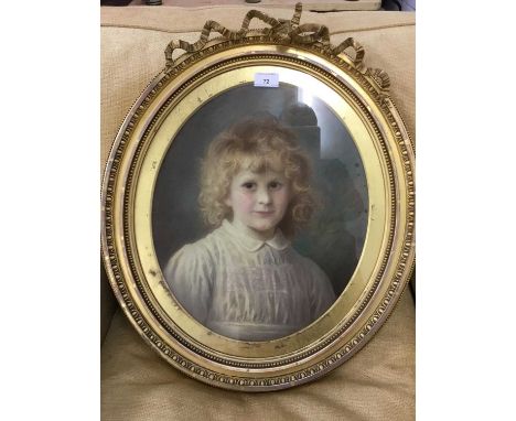E.Taylor pastel portrait of John Herbert Bowes-Lyon 1895, aged 4 years, in original glazed oval gilt frame 58cm x 50cm overal
