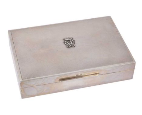 H.R.H The Duke of Edinburgh - fine presentation silver cigarette box with crowned P cipher to lid, engine turned decoration, 