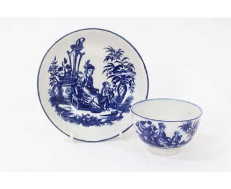 Worcester blue and white Mother and Child pattern tea bowl and saucer, circa 1775