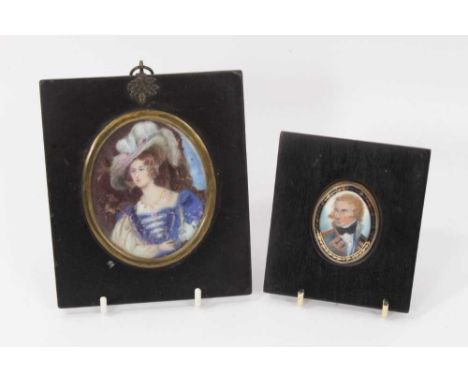 Early 19th century portrait miniature on ivory depicting Nelson, oval 5.5 x 4cm with verre-eglomisé glazed ebonised frame, gl