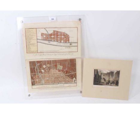 Two 18th century framed plans for rebuilding the City of London after the great fire, taken from Harrison's History of London