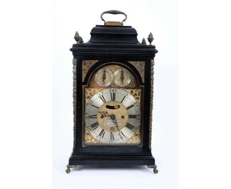 Good quality George III ebonised bracket clock by Cleland &amp; Mollison, Edinburgh, the arched silvered and gilt dial with t