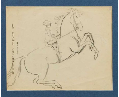 William Nicholson (1872-1949) pencil, two works on paper - Lady on horseback, figure studies, the first on headed notepaper f
