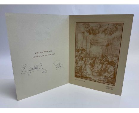 H.M. Queen Elizabeth II and The Duke of Edinburgh, signed 1963 Christmas card with print of The Adoration of the Shepherds by