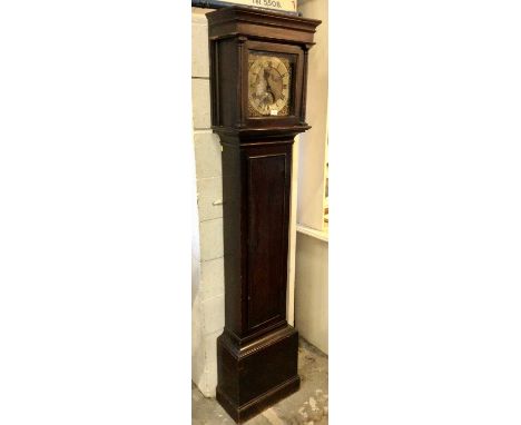 Early 18th century 30 hour longcase clock by Thomas Hall, Ramsey with square silvered and brass dial with date aperture, stri