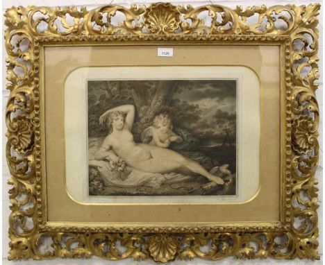 Good 19th century gilt Florentine picture frame containing an 18th century classical mezzotint, frame size to take a picture 